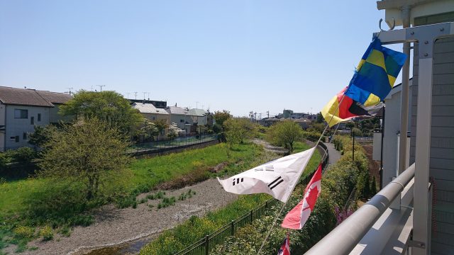 バルコニーからの眺望です。前面遊歩道を挟んで空堀川を望めます。河川敷にも花が咲いていますのでベランダでティータイムも良いですね。(周辺)